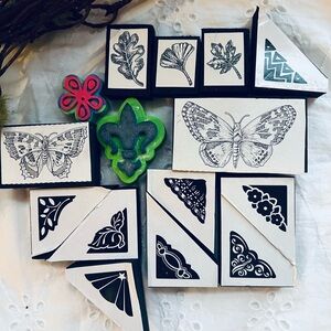 Assortment of 15 Foam Mounted Rubbers Stamps Butterflies Nature Deco Corners